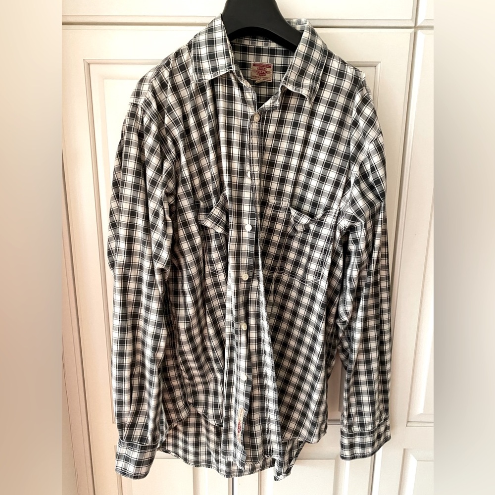 PEPE Plaid cotton shirt Long Sleeve Button Down Mens Size XL black white